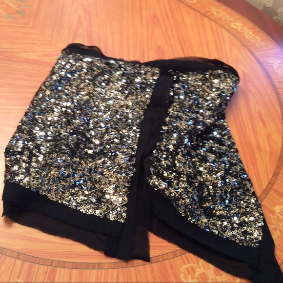 ZARA Limited Edition SEQUIN Chiffon Trimmed Black TOP sz.XS - Picture 8 of 16